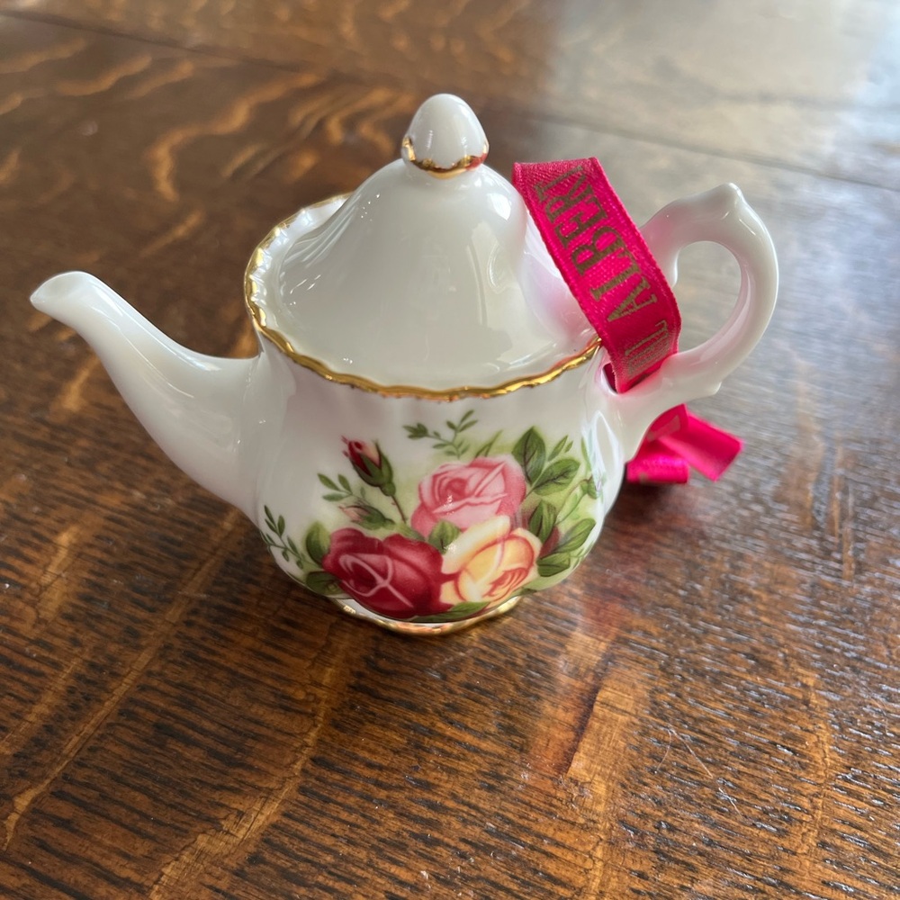 Royal Albert old country roses Christmas ornament teapot.